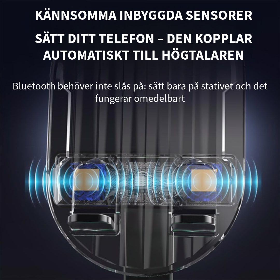 Telefonställ med inbyggd högtalare och powerbank