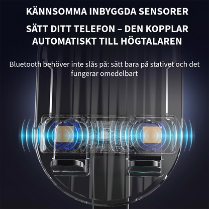 Telefonställ med inbyggd högtalare och powerbank
